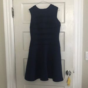 woman’s navy blue dress